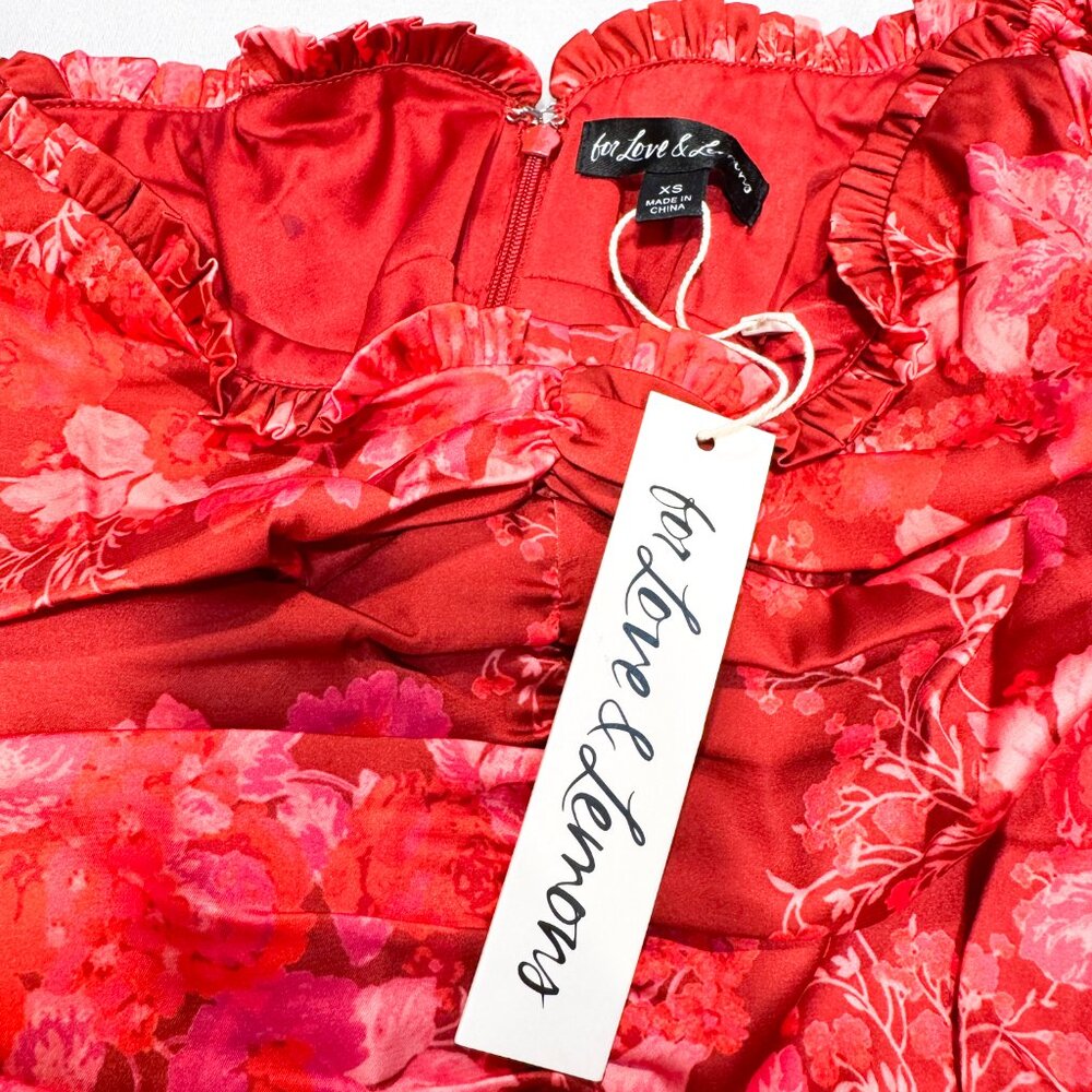 NWT For Love & Lemons Monet Bodysuit Red Floral Puff Sleeves Women's Size XS - Picture 12 of 14